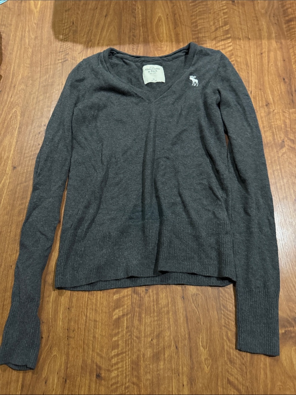 Abercrombie & Fitch Dark Charcoal V-Neck Long Sleeve Sweater